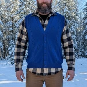 Pendleton Cotton Button Up V-neck Vest Diamond Cable Knit